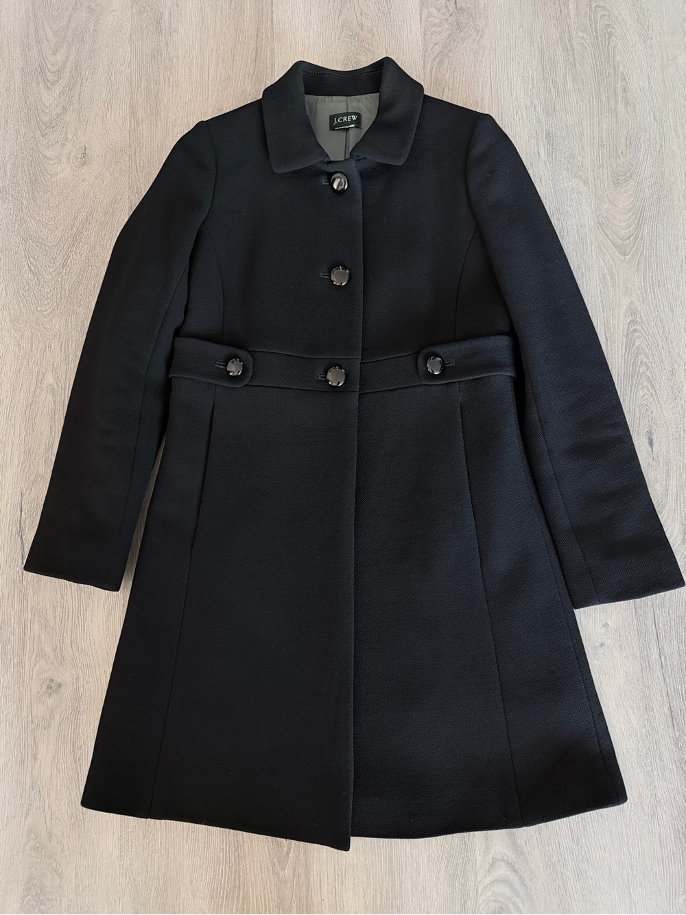 J. Crew Black Tailored Wool-Blend Pea Coat - Picture 1 of 3
